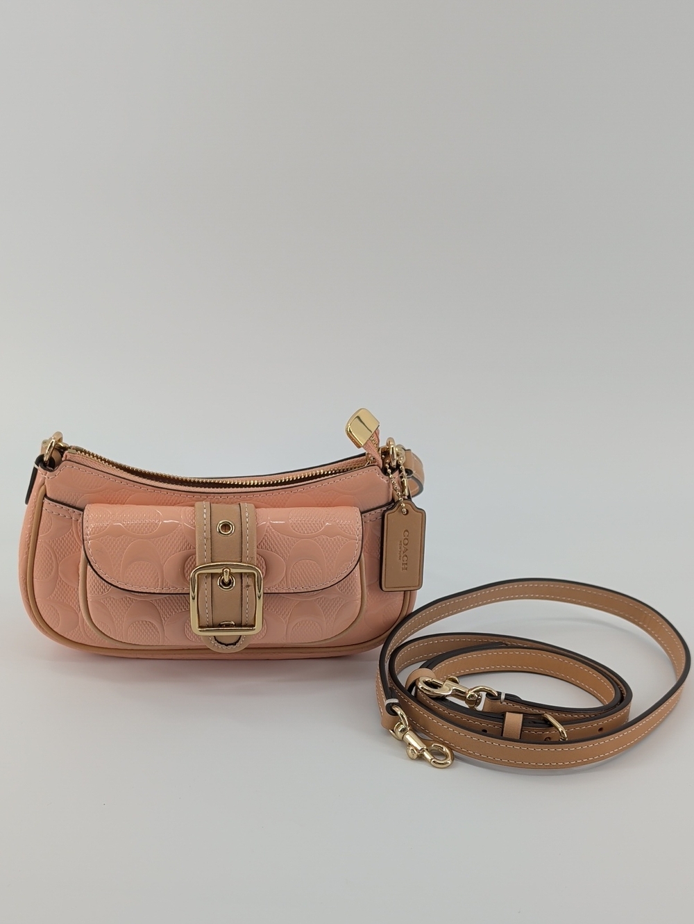 Coach Pink Pebble Leather Convertible Crossbody with Gold Hardware
